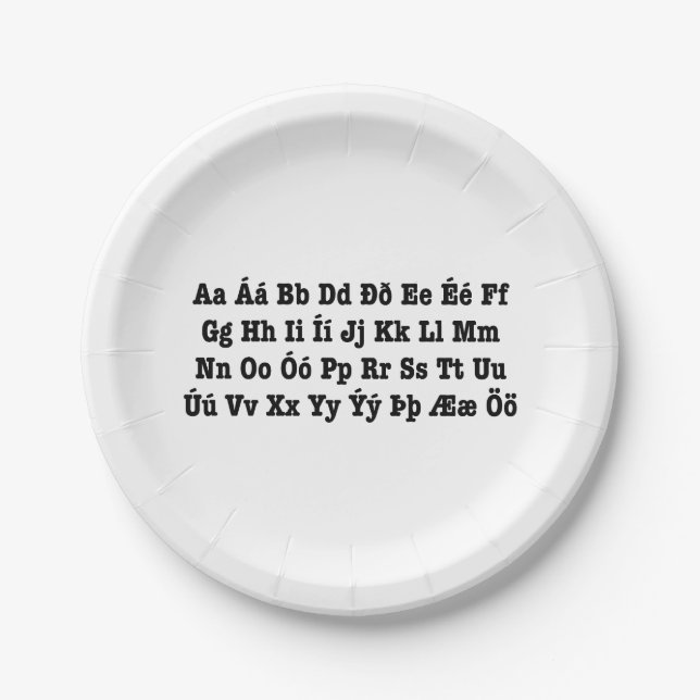Icelandic Alphabet [Íslenska Stafrófið] Paper Plate (Front)