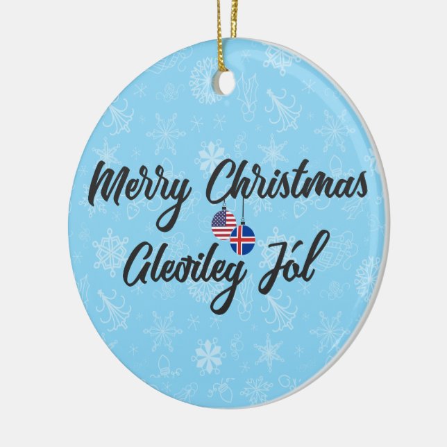 Icelandic American Bilingual Merry Christmas Ceramic Tree Decoration (Left)
