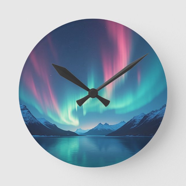 Icelandic Aurora Round Clock (Front)