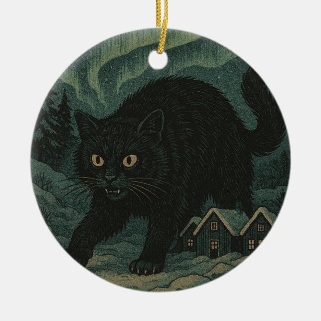 Icelandic Christmas yule Cat  Ceramic Tree Decoration (Front)