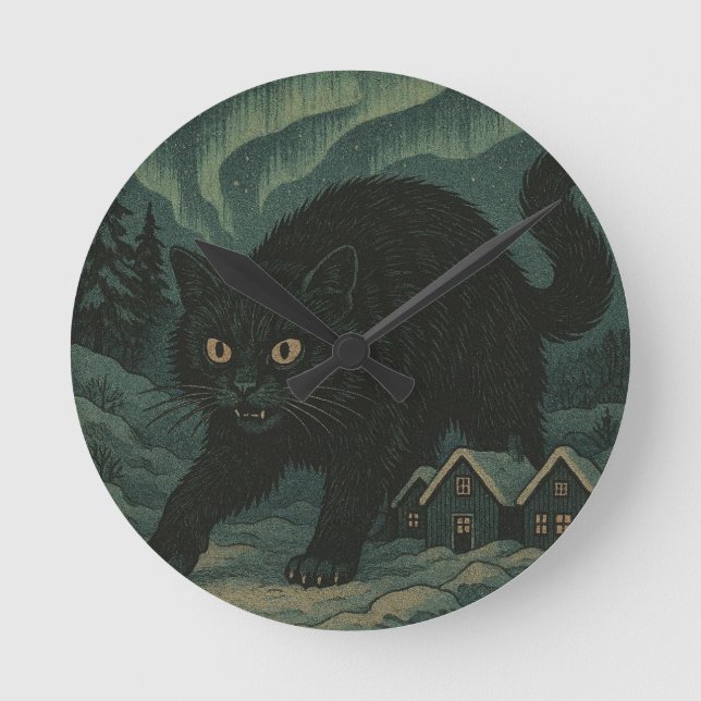 Icelandic Christmas yule Cat  Round Clock (Front)