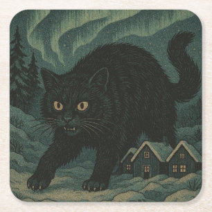 Icelandic Christmas yule Cat Square Paper Coaster