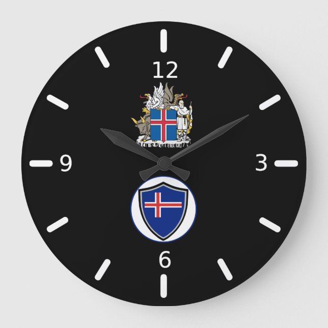Icelandic flag-coat arms large clock (Front)