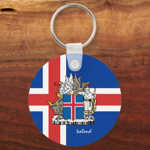 Icelandic flag, emblem & Iceland holiday / sports Key Ring