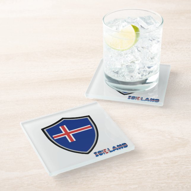 Icelandic flag glass coaster (Angled)