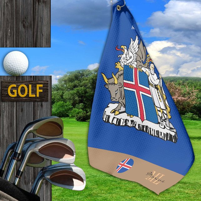 Icelandic flag & Iceland, monogrammed / Golf Towel (Creator Uploaded)