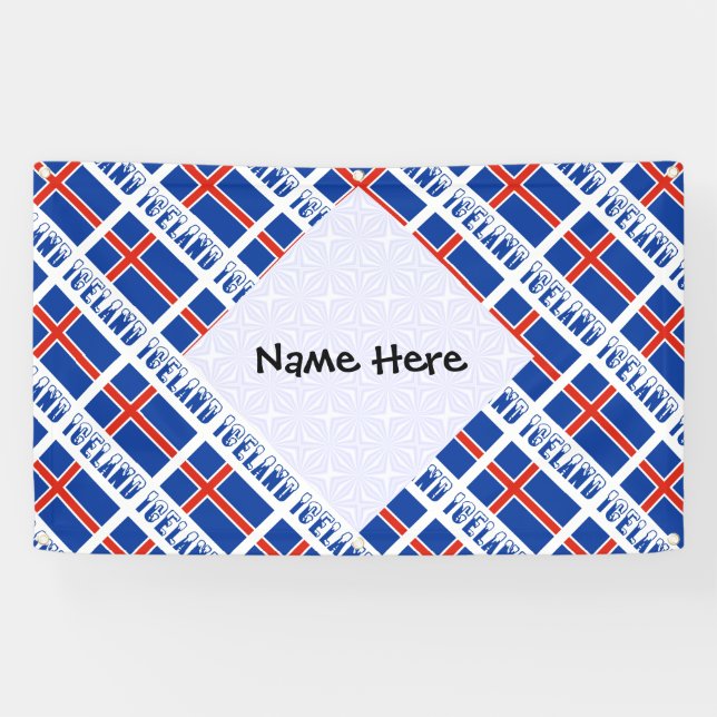Icelandic Flag Tiled Black Personalisation  Banner (Horizontal)