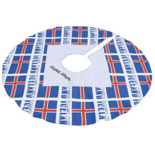 Icelandic Flag Tiled Black Personalisation Faux Linen Tree Skirt