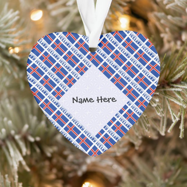 Icelandic Flag Tiled Black Personalisation  Ornament (Tree)