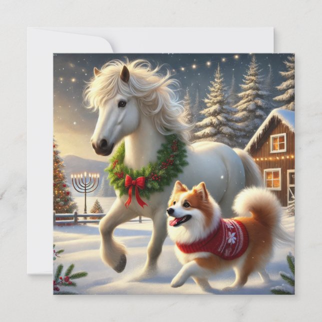 Icelandic Horse and Dog Holiday Card (Front)