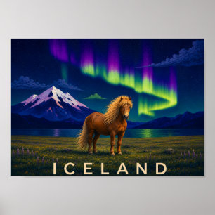 Icelandic Horse Aurora Iceland Wall Art Print