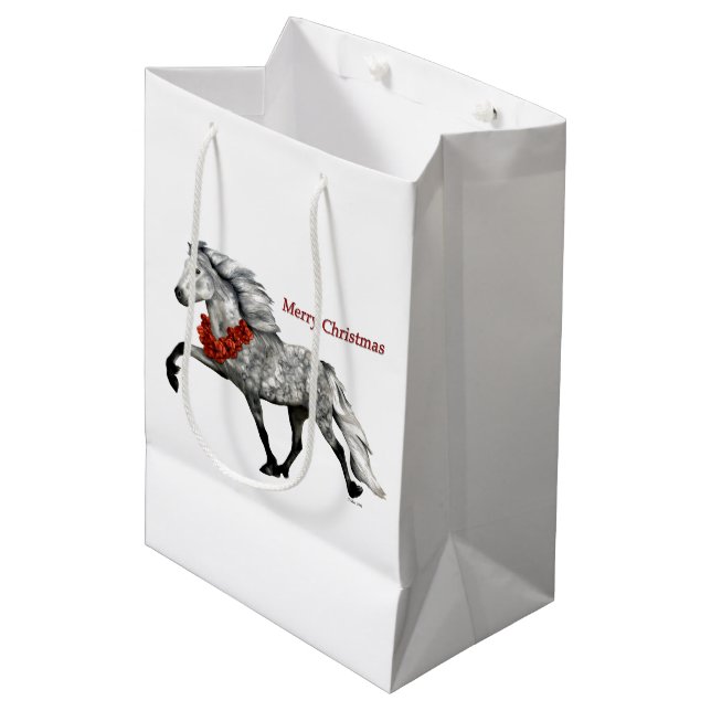 Icelandic Horse Christmas Medium Gift Bag (Front Angled)