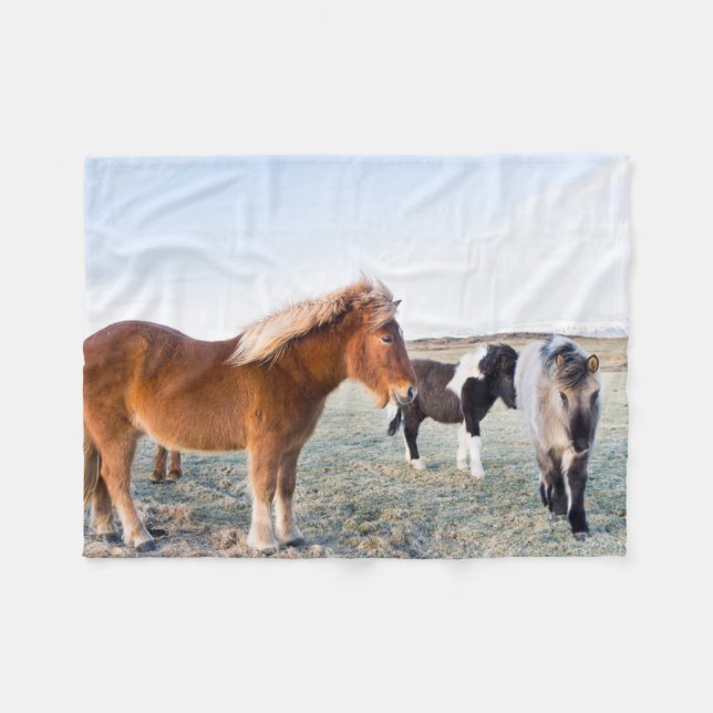 Icelandic Horse During Winter on Iceland Fleece Blanket (Front (Horizontal))