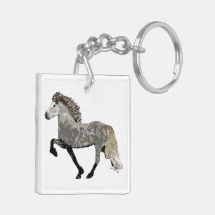 Icelandic Horse in dappled grey-Art Deco Astrid Key Ring