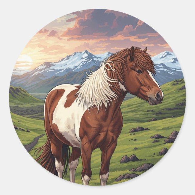Icelandic Horse in Iceland Travel Classic Round Sticker (Front)