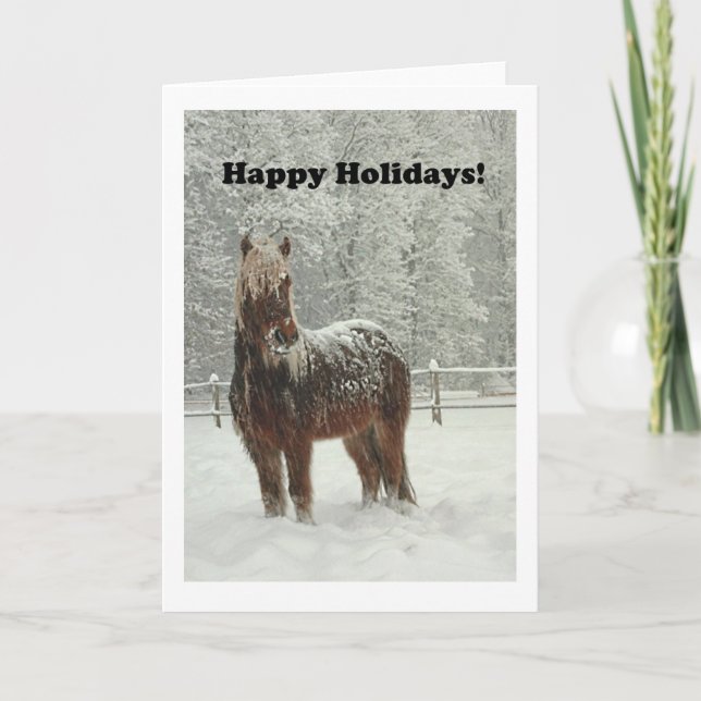 Icelandic Horse in Winter, Happy Holidays Photo Holiday Card (Front)