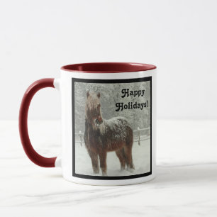 Icelandic Horse in Winter, Happy Holidays Photo Mug