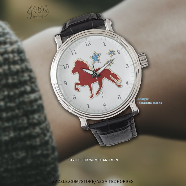 Icelandic Horse Red Silhouette with Stars Watch (Red Icelandic Horse silhouette watch with stars 🐎✨)