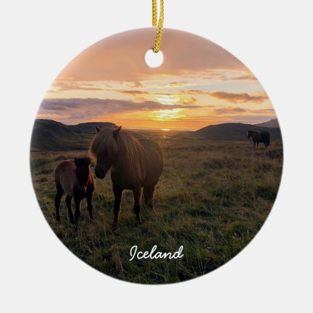 Icelandic horses - ceramic tree decoration (Front)