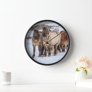 Icelandic Horses in Winter Near Hofn, Iceland Clock