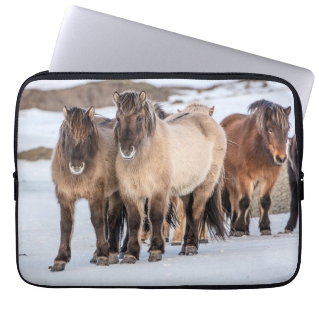 Icelandic Horses in Winter Near Hofn, Iceland Laptop Sleeve (Front)