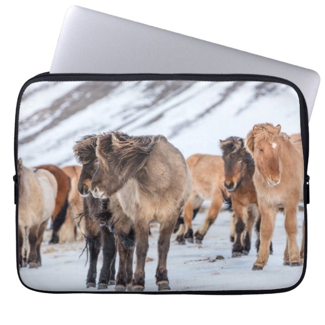 Icelandic Horses in Winter Pasture Near Hofn Laptop Sleeve (Front)