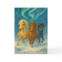 Icelandic Horses Northern Lights Holiday Card