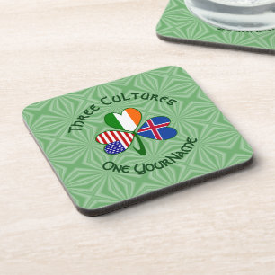 Icelandic Irish American Flags Shamrock Your Name Coaster