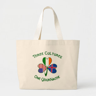 Icelandic Irish American Flags Shamrock Your Name Large Tote Bag