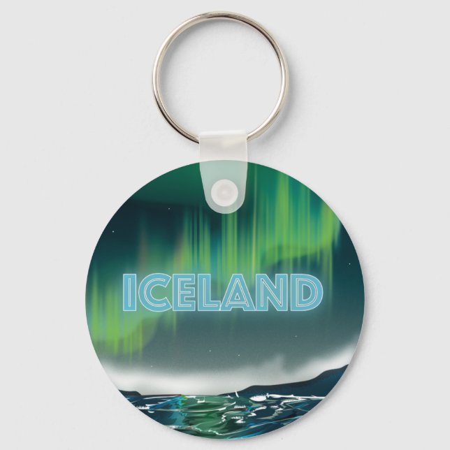 Icelandic Northern Lights Travel Art Key Ring (Front)