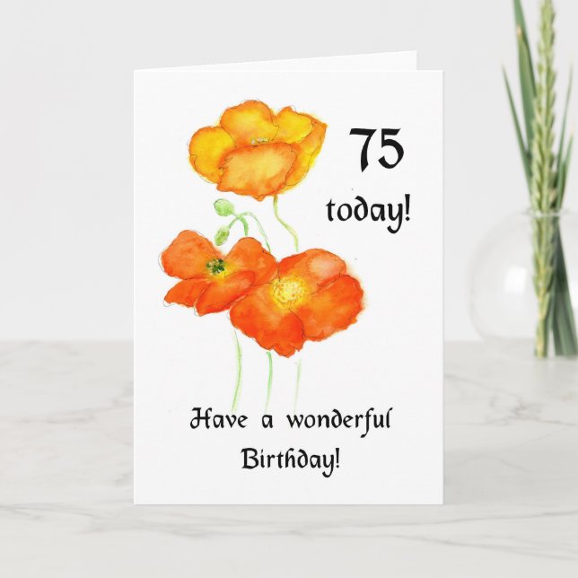 Icelandic Poppies 75th Birthday Card (Front)