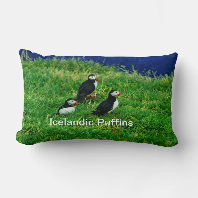 Icelandic Puffins in Summer Lumbar Cushion (Front)
