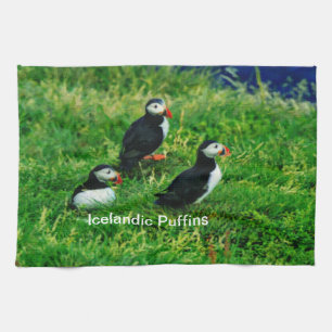 Icelandic Puffins in Summer Tea Towel