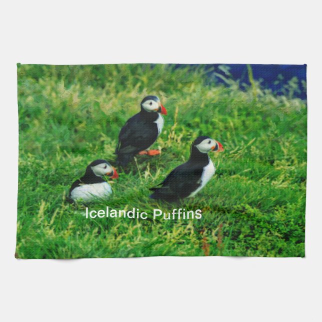 Icelandic Puffins in Summer Tea Towel (Horizontal)