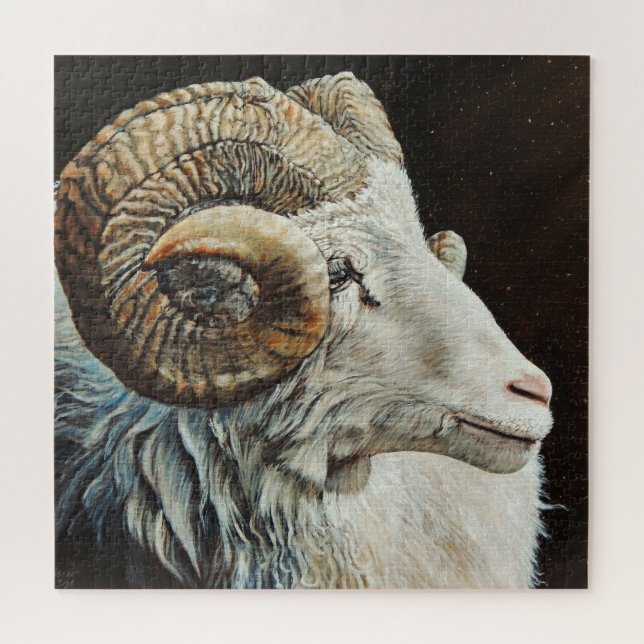 Icelandic Ram white sheep with horns Jigsaw Puzzle (Horizontal)