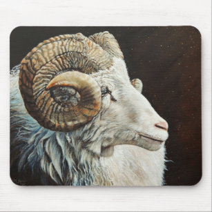 Icelandic Ram white sheep with horns Mouse Mat