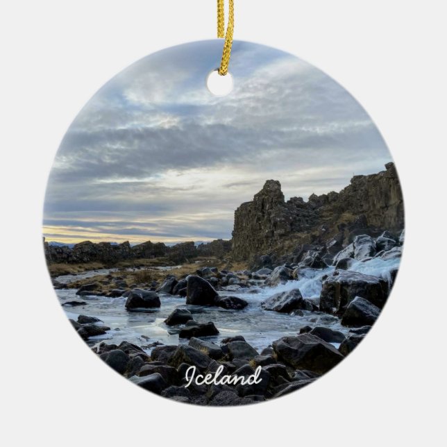 Icelandic river - ceramic tree decoration (Front)