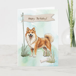 Icelandic Sheepdog Outdoors Under Birthday Sign Card