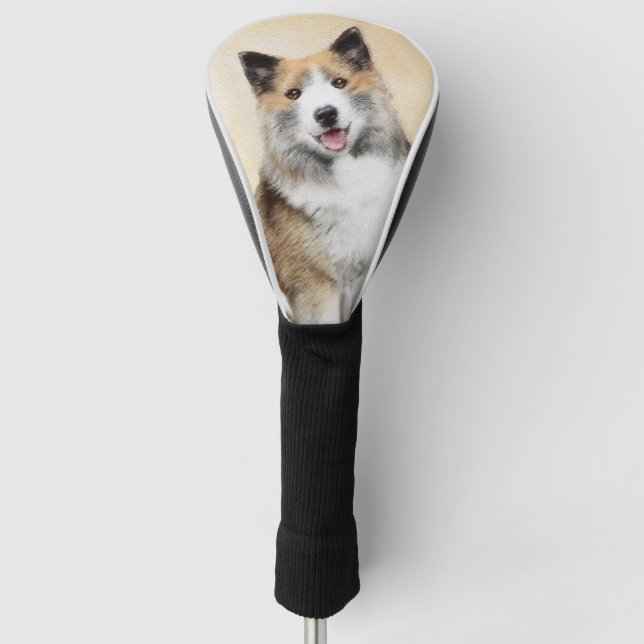 Icelandic Sheepdog Painting - Original Dog Art Golf Head Cover (Front)