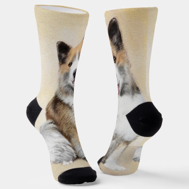 Icelandic Sheepdog Painting - Original Dog Art Socks (Angled)