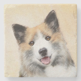 Icelandic Sheepdog Painting - Original Dog Art Stone Coaster