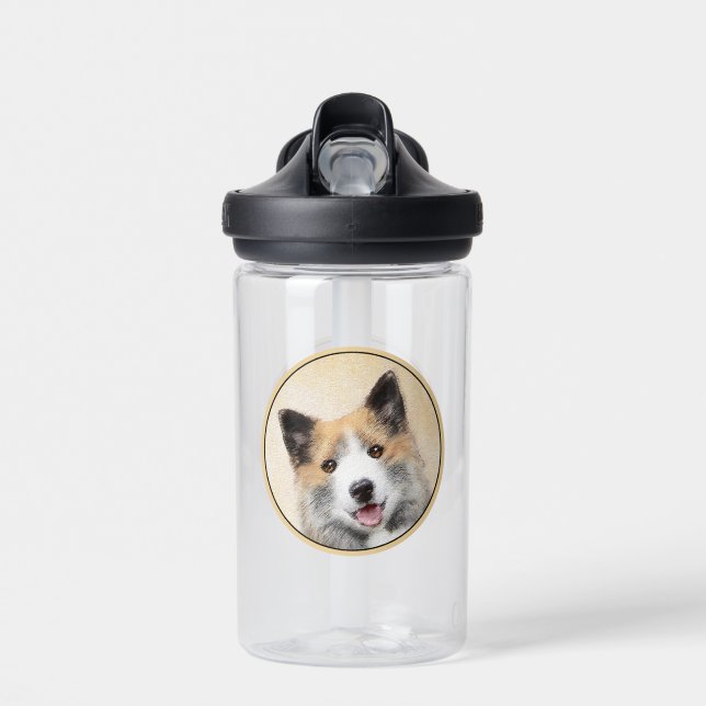 Icelandic Sheepdog Painting - Original Dog Art Water Bottle (Front)