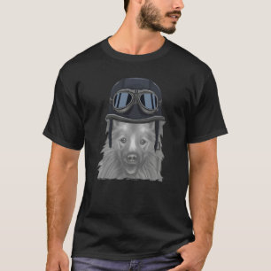 Icelandic Sheepdog Wearing Vintage Motorcycle Helm T-Shirt