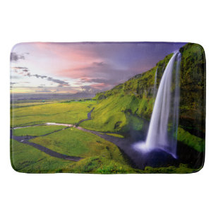 Icelandic Waterfall Green Nature Photo Bath Mat