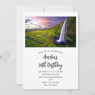Icelandic Waterfall Green Nature Photo Birthday Invitation