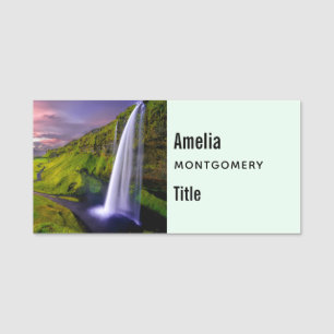 Icelandic Waterfall Green Nature Photo Business Name Tag