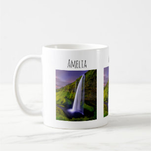 Icelandic Waterfall Green Nature Photo Coffee Mug