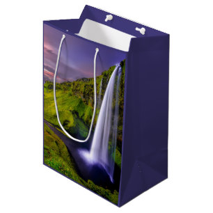 Icelandic Waterfall Green Nature Photo Medium Gift Bag