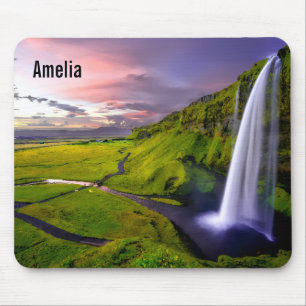 Icelandic Waterfall Green Nature Photo Mouse Mat