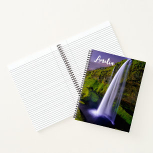 Icelandic Waterfall Green Nature Photo Notebook